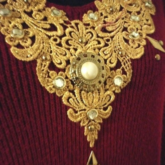 VTG sweater Red gold Embellished Ornate retro - Picture 3 of 8